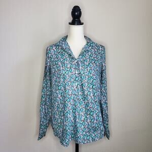 J. Crew Popover Green Foliage Blouse 8